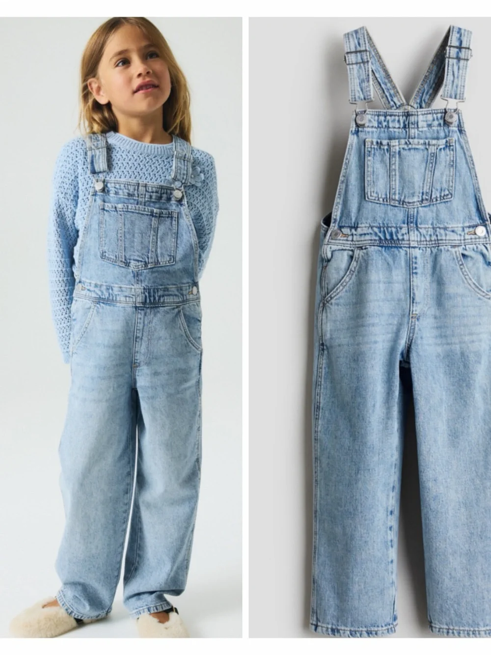H&M Light Blue Denim Kids Overalls with Suspenders
